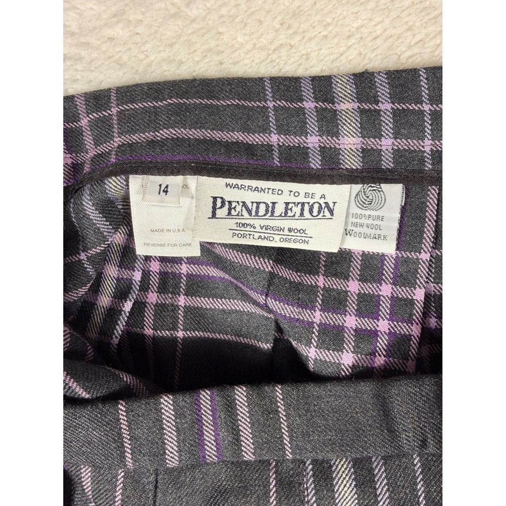 Pendleton Pleated Midi Skirt Women Size 14 Gray Purple Plaid 100% Wool USA - Picture 4 of 10